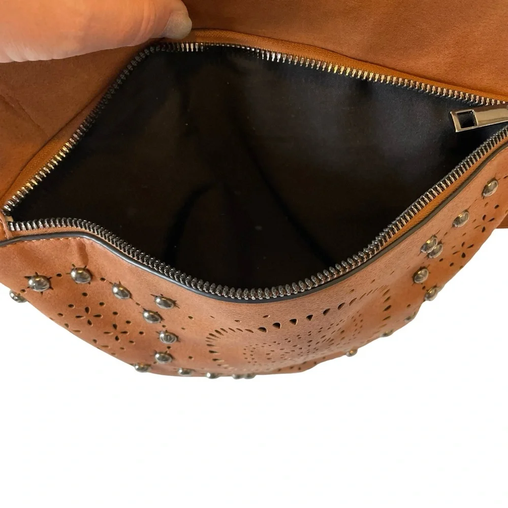 Sam & Hadley Brown Crossbody Bag with Decorative Stud and Cutout Details